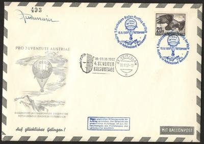 Poststück - Österr. - Hochalpen - Ballonpost 1957 in Gold - Silber und Bronze, - Stamps and postcards