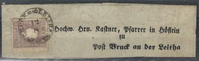 Poststück - Österr. Nr. 17 mit Entwertung von BRUCK a. d. LEITHA auf kompl. Schleife, - Briefmarken und Ansichtskarten