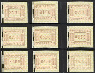 ** - Österr. - ATM Ausg. 1983 von 50 Groschen bis 85 Schillinge, - Briefmarken und Ansichtskarten