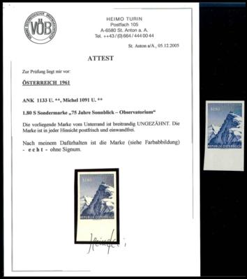 Österr. Nr. 1133 U (Observatorium) mit Unterrand, - Známky a pohlednice