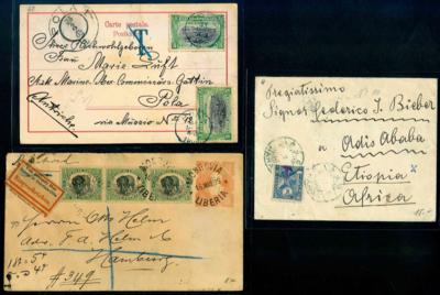 Poststück/Briefstück - Partie Poststücke div. Afrika u.a. rekommandierte Ganzsache aus Liberia nach Hamburg aus 1895, - Stamps and postcards