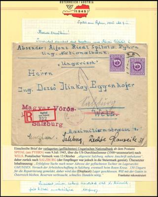 Poststück - Extrem rare Flüchtlingspost von der Ungarischen Nationalbank eingeschrieben in SPITAL am PYHRN, - Stamps and postcards