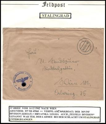 Poststück - Partie D. Feldpost WK II u.a. mit Stalingrad, - Briefmarken und Ansichtskarten