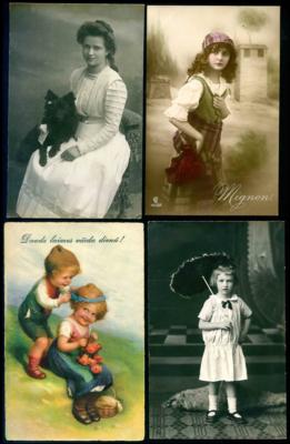 Poststück - Partie Motivkarten Frauen - Liebespaare - Kinder, - Francobolli e cartoline