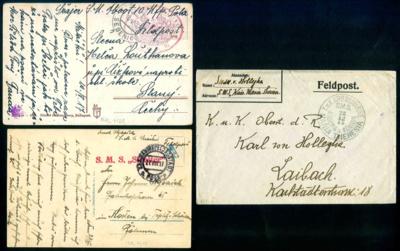 Poststück - Partie Österr. Marine - Feldpost meist WK I, - Briefmarken und Ansichtskarten