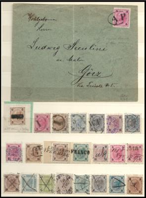 .gestempelt/Briefstück - Österr.- Ausg. 1890 - Partie Abstempelungen u. besondere Entm., - Briefmarken und Ansichtskarten