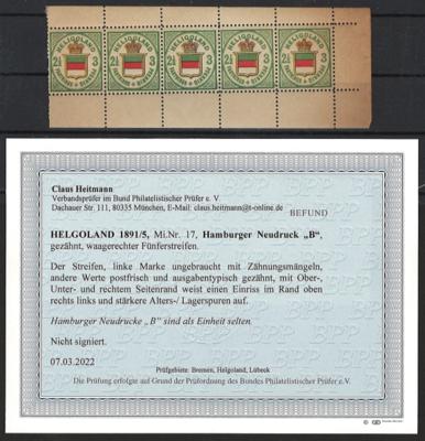 ** - Helgoland 1891/5 Mi. Nr. 17 - Hamburger Neudr. "B" waagr. Fünferstreifen gez., - Známky a pohlednice