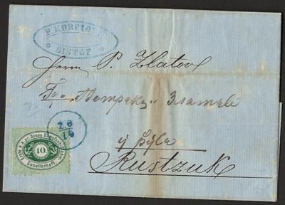 Poststück - DDSG - Nr. 3I mit blauem Datums - Einkreisstempel "26/10" auf Faltbrief von SISTOF nach RUSTZUK aus 1868, - Známky a pohlednice