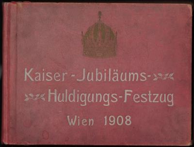 Poststück - Kaiser - Jubiläums - Huldigungs - Festzug Wien 1908des Verlags Brüder Kohn mit Fotos des Festzuges, - Stamps and postcards