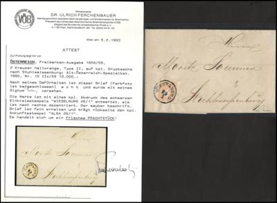 Poststück - Österr. Ausg. 1858 - Nr. 10IIc hellorange auf kompl. Drucksache von WIESELBURG nach STUHLWEISSENBURG aus 1861, - Stamps and postcards