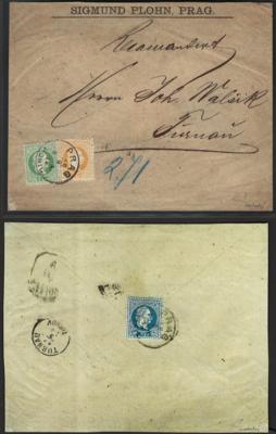 Poststück - Österr. Ausg. 1867 - Nr. 35I + 36I + rückseitig  Nr. 38I auf kompl. Reko - Kuvert von PRAG nach TURNAU, - Stamps and postcards