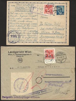 Poststück - Österr. Nachgebührmarken 1945 bis 20 Dez. 1945 in Pfennig, - Stamps and postcards