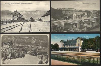 Poststück - Partie AK NÖ u.a. mit Bahnhof Marchegg - Bahnhof Eggenburg - div. Bahnhof Puchberg - Bahnhof Höflein, - Stamps and postcards