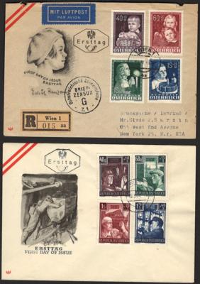 Poststück - partie FDCs und Ersttage Österr. ca. 1948/1956 mit Kindheit, - Stamps and postcards