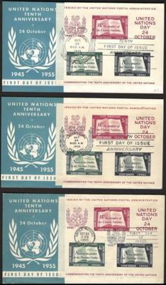 Poststück - Partie FDCs UNO New York u.a. mit 3 FDCs Block Nr. 1, - Stamps and postcards