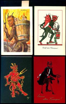 Poststück - Partie Motivkarten Krampus und Nikolo u.a. mit seltener MECHANISCHER KRAMPUS - KARTE, - Stamps and postcards