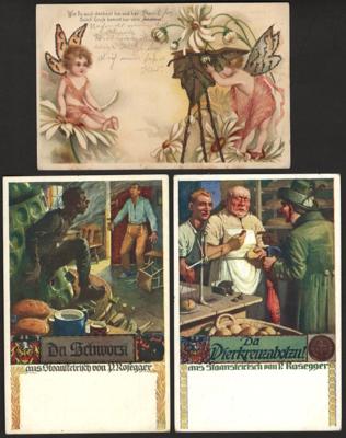 Poststück - Partie Motivkarten u.a. Holzkarte, - Stamps and postcards