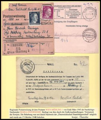 Poststück - Wien - Mödling 1945 phil. Dokumentation mit ca. 30 Belegen, - Známky a pohlednice