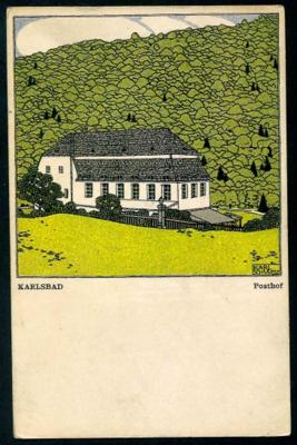 Poststück - Wiener - Werkstätte: Karte Nr. 260 - Karl Schwetz: "Karlsbad - Posthof", - Briefmarken und Ansichtskarten