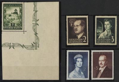 ** - Liechtenstein Nr. 309 (5 Fr. Vaduz) Eckrandstück 332/33 u. 408/09, - Stamps and postcards
