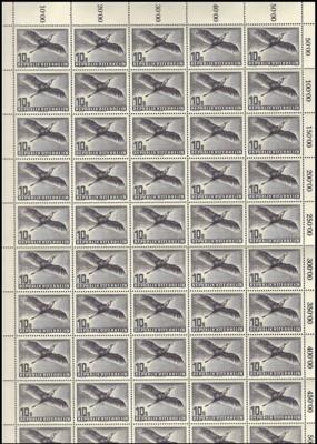 ** - Österr. 10S Flug 1950/53 im Bogen zu 50 Stück, - Briefmarken und Ansichtskarten