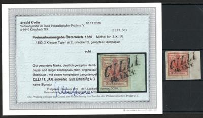 Briefstück - Österr. 1850 - Nr. 3 HIa Zinnoberrot, - Briefmarken und Ansichtskarten