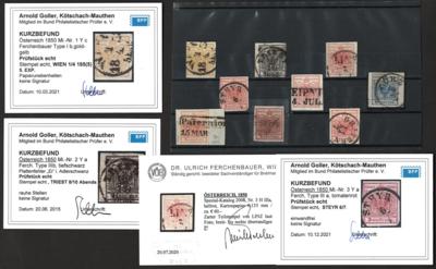 gestempelt/Briefstück - Österr. 1850 - Partie Dubl. Nr. 1/5, - Francobolli e cartoline