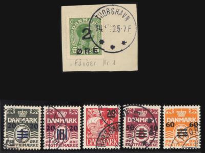 gestempelt - Dänemark (Färöer) Regionalausg. bzw. Brit. Bes. Nr. 1 v. Brstück abgelöst, - Stamps and postcards