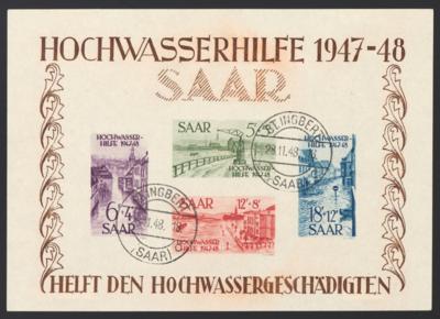 gestempelt - Saarland Block Nr. 1 u. 2(Hochwasserhilfe) mit Stpl. "ST. INGBERT 28.11.48./18", - Stamps and postcards
