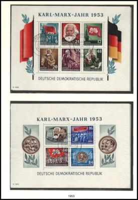 gestempelt - Sammlung DDR 1949/1990 u.a. mit MARX - Blöcken, - Briefmarken und Ansichtskarten