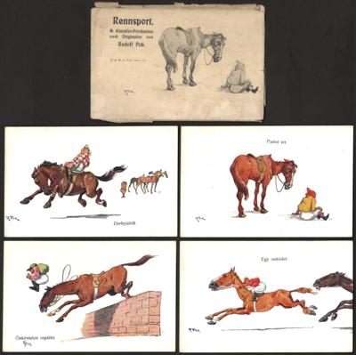 Poststück - Künstler Rudolf Pick: Motivkarten "Rennsport" (aus Verlag Brüder Kohn Wien Serie 724), - Stamps and postcards