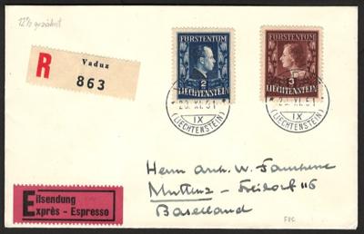Poststück - Liechtenstein Nr. 304A/05A auf Reko - Express - ERSTTAGSBRIEF vom 20.11. 1951 in die Schweiz, - Známky a pohlednice