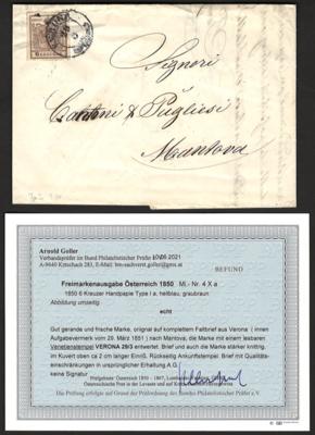 Poststück - Österr. 1850 - Nr. 4 HIa graubraun auf Faltbrief nach Mantua aus 1851, - Známky a pohlednice