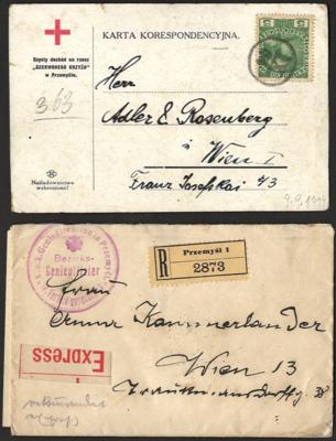 Poststück - Österr. Feldpost WK I - Festung Przemysl - Interess. Partie Poststücke 1914/1916 - Briefmarken und Ansichtskarten