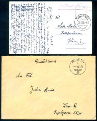 Poststück - Partie D. Feldpost WK II 1939/1940 u.a. 9 Stück Einmarsch CSSR 3./4. 1939, - Známky a pohlednice