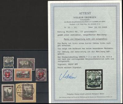 .gestempelt/*/Briefstück - Sammlung Danzig u.a. Nr. 33 gestempelt mit Fotoattest Erdwien, - Stamps and postcards