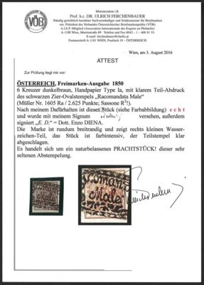 .gestempelt - Österr. Nr. 44Ia mit Teilabdruck d. Ovalstempels "(R) acomand(ata) Male", - Stamps and postcards