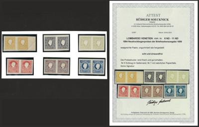 (*) - Lombardei - NEUDRUCKBOGENPROBEN 1884 der Ausgabe 1858 in waagrechten Paaren (Nr. 6ND/11ND), - Briefmarken und Ansichtskarten