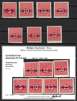 ** - Österr. Feldpost - Ausgabe für Italien Porto Nr. 1 PK/7 PK (Satz UNGEZÄHNT   MIT KOPFSTEHENDEM AUFDRUCK IN BLAU), - Stamps and postcards