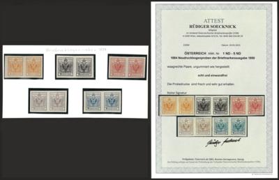 (*) - Österr. Monarchie - NEUDRUCKBOGENPROBEN 1884 der Ausgabe 1850 in waagrechten Paaren (Nr. 1ND/5ND), - Stamps and postcards