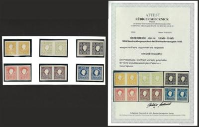 (*) - Österr. Monarchie - NEUDRUCKBOGENPROBEN 1884 der Ausgabe 1858 in waagrechten Paaren (Nr. 10ND/15ND), - Briefmarken und Ansichtskarten