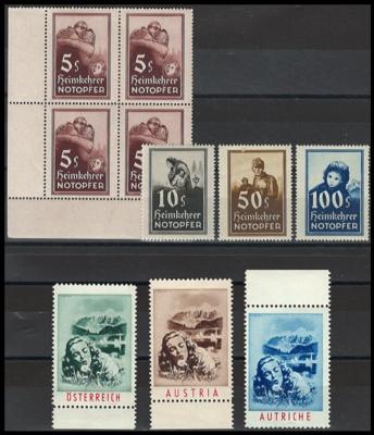 **/* - Österreich Heimkehrerspendenmarken mit hohem 5 S (Eckrandviererbl.), - Briefmarken und Ansichtskarten