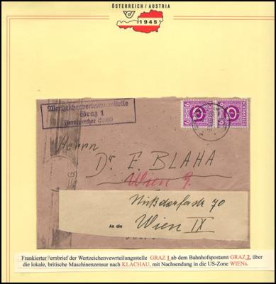 Poststück - Graz/Wien - 4 seltene Briefe der Wertzeichenverteilungsstellen etc., - Francobolli e cartoline