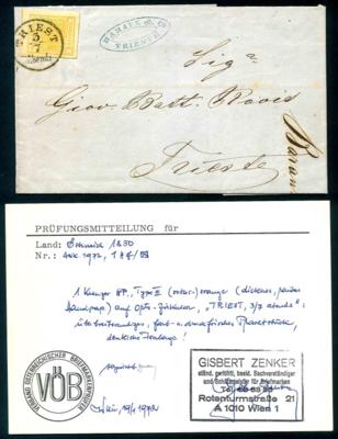 Poststück - Österr. Nr. 1HIII (ocker-) orange auf Orts - Circular aus Triest aus 1855 Marke breitrandig, - Stamps and postcards