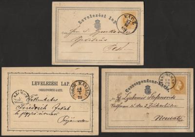 Poststück - Ungarn - 7 gelbe Postkarten 1869 mit versch. Stpln., - Stamps and postcards
