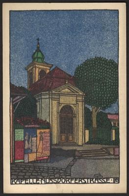 Poststück - Wiener Werkstätte - Karte Nr. 46 - Künstler Emil Hoppe: "Kapelle Nussdorferstrasse", - Briefmarken und Ansichtskarten