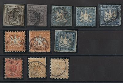 .gestempelt/Briefstück/* - altd. Staaten - Sammlung Württemberg mit Nr. 1, - Francobolli e cartoline