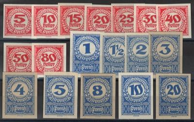 ** - Österr. I. Rep. - Porto Nr. 74U/92U (Ausgabe 1919/21 UNGEZÄHNT), - Briefmarken und Ansichtskarten