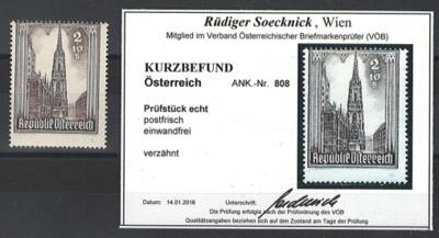 ** - Österr. Nr. 808 verzähnt - laut Kurzbefund Soecknick "postfrisch, - Francobolli e cartoline