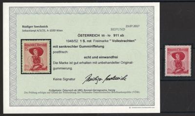 ** - Österr. Nr. 911y (1S Rot aus Trachten II senkrecht geriffelt), - Stamps and postcards